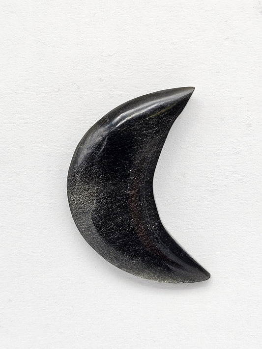 Silver Sheen Obsidian Moon Cabochon | Natural Mexican Obsidian for Metalsmiths