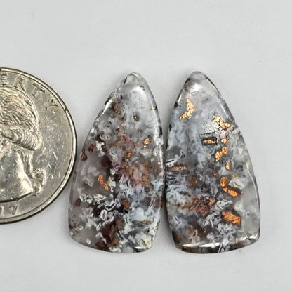 Chalcedony with Native Copper Cabochon Pair