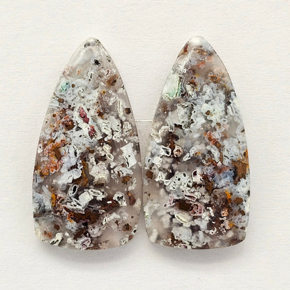 Chalcedony with Native Copper Cabochon Pair