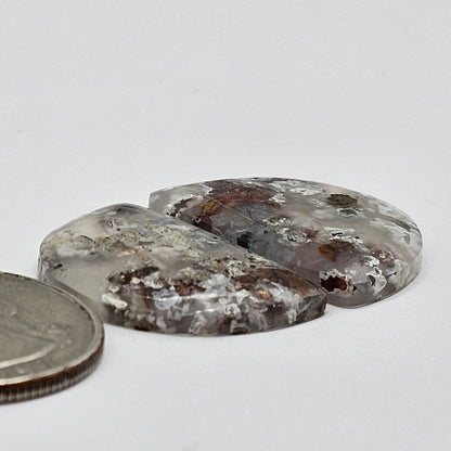 Chalcedony with Native Copper Cabochon Pair