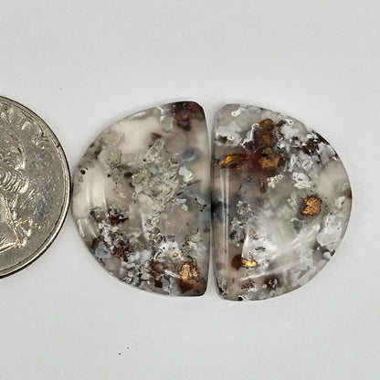 Chalcedony with Native Copper Cabochon Pair