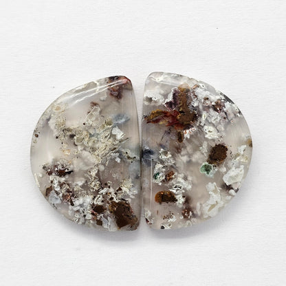 Chalcedony with Native Copper Cabochon Pair