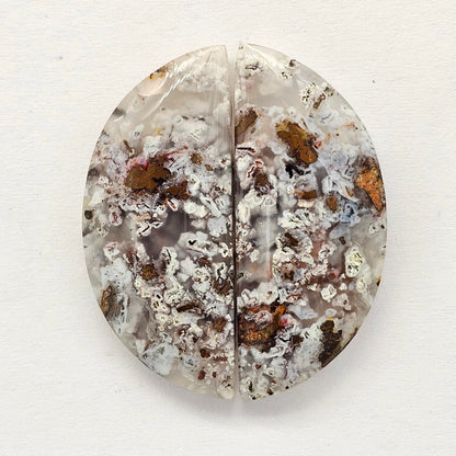 Chalcedony with Native Copper Cabochon Pair