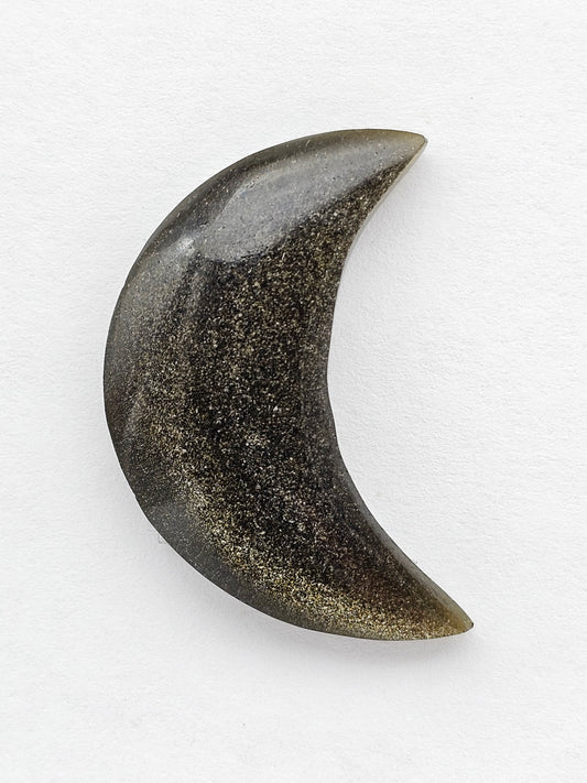 Gold Sheen Obsidian Moon Cabochon | Natural Mexican Obsidian for Silversmiths