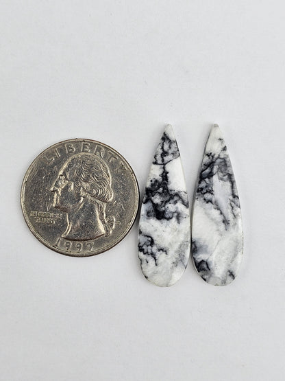 Snow Agate Cabochon Pair