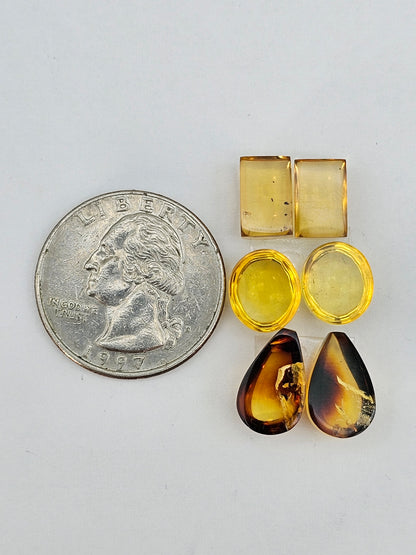 Amber authentic cabochon pair lot