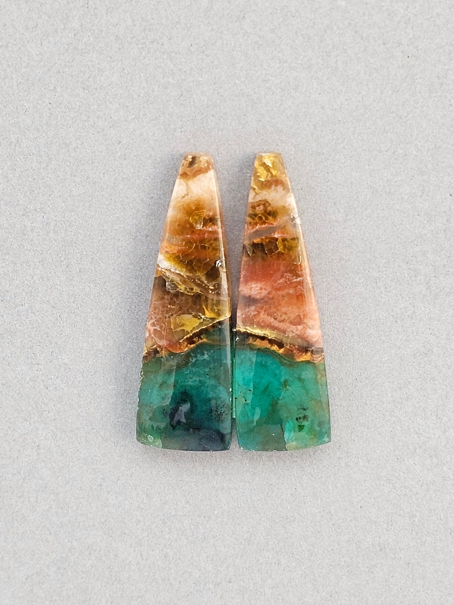 Blue opalized petrified wood Cabochon Pair
