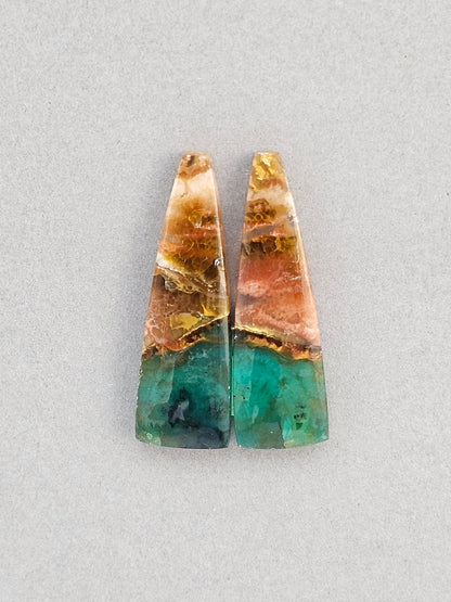 Blue opalized petrified wood Cabochon Pair