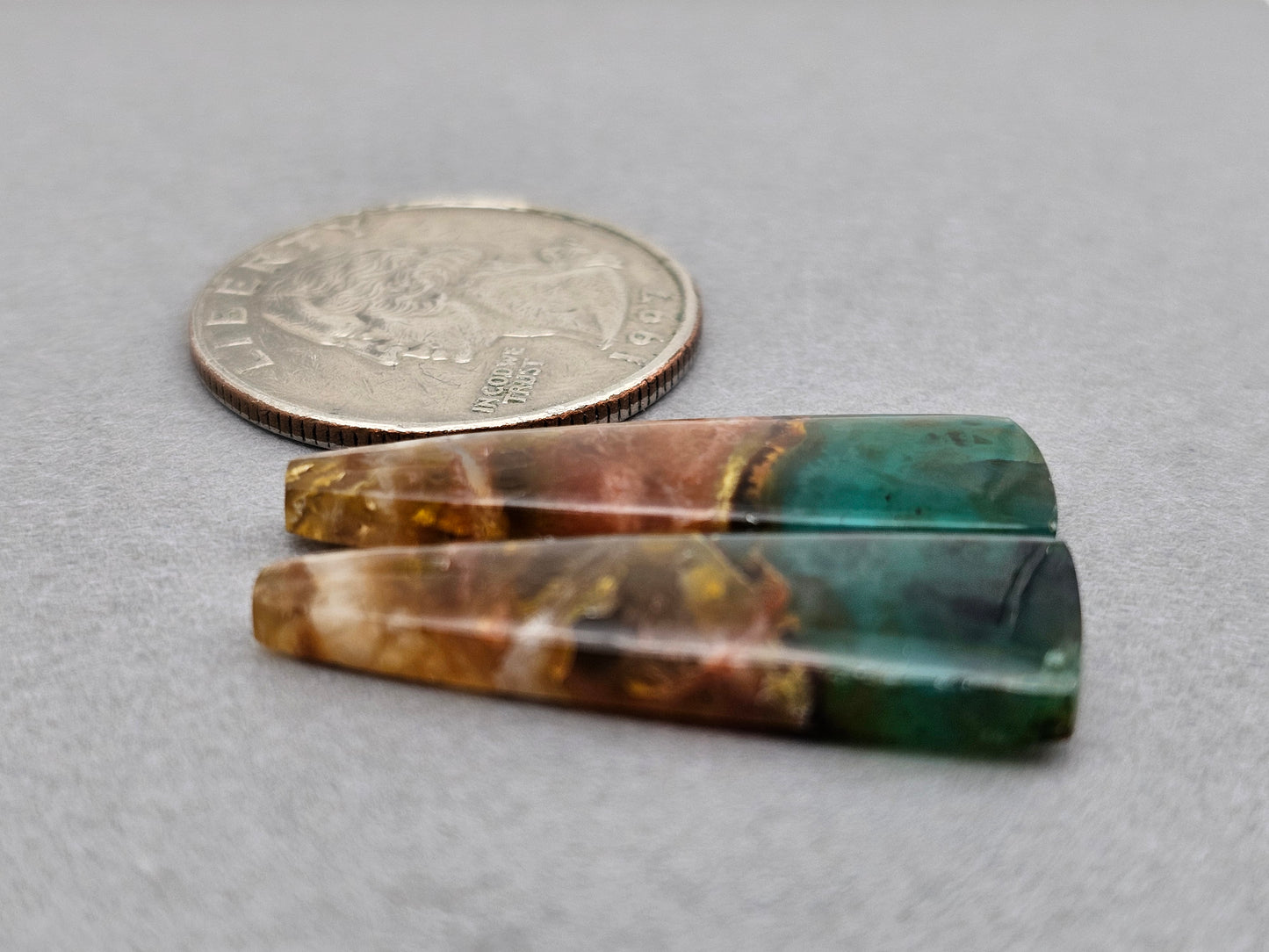 Blue opalized petrified wood Cabochon Pair