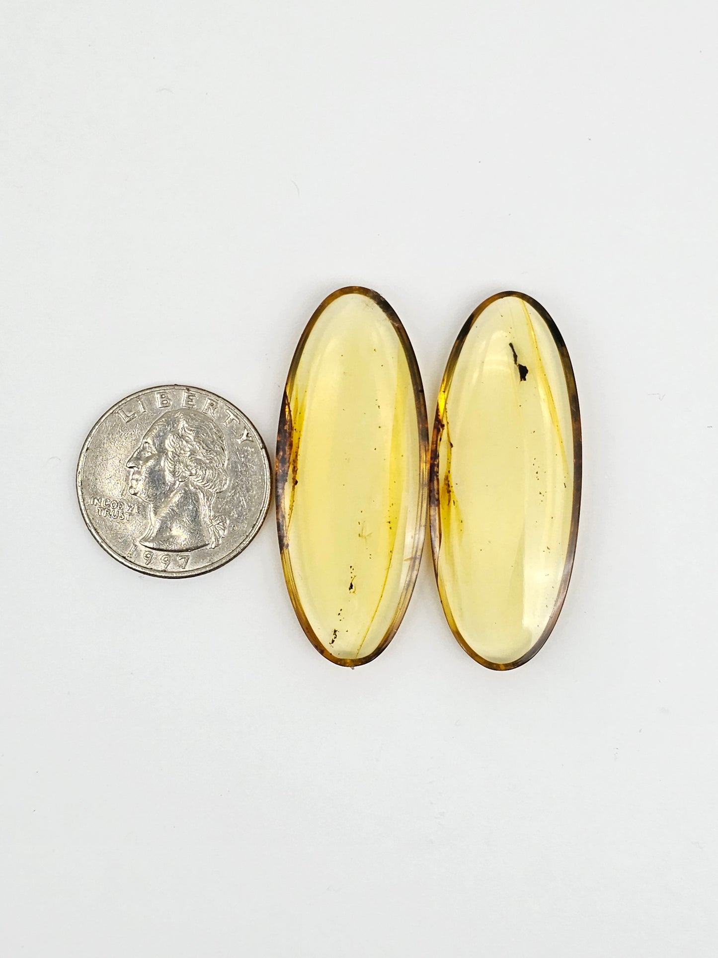 Amber authentic cabochon pair large