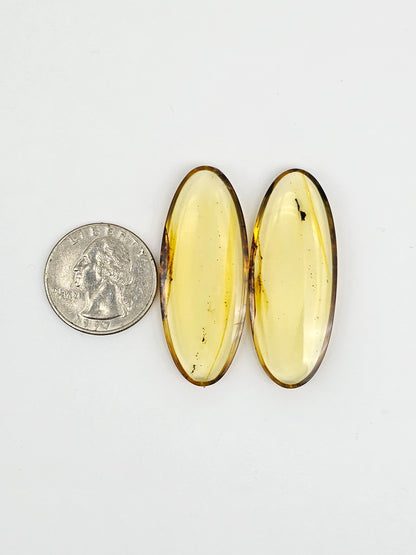 Amber authentic cabochon pair large