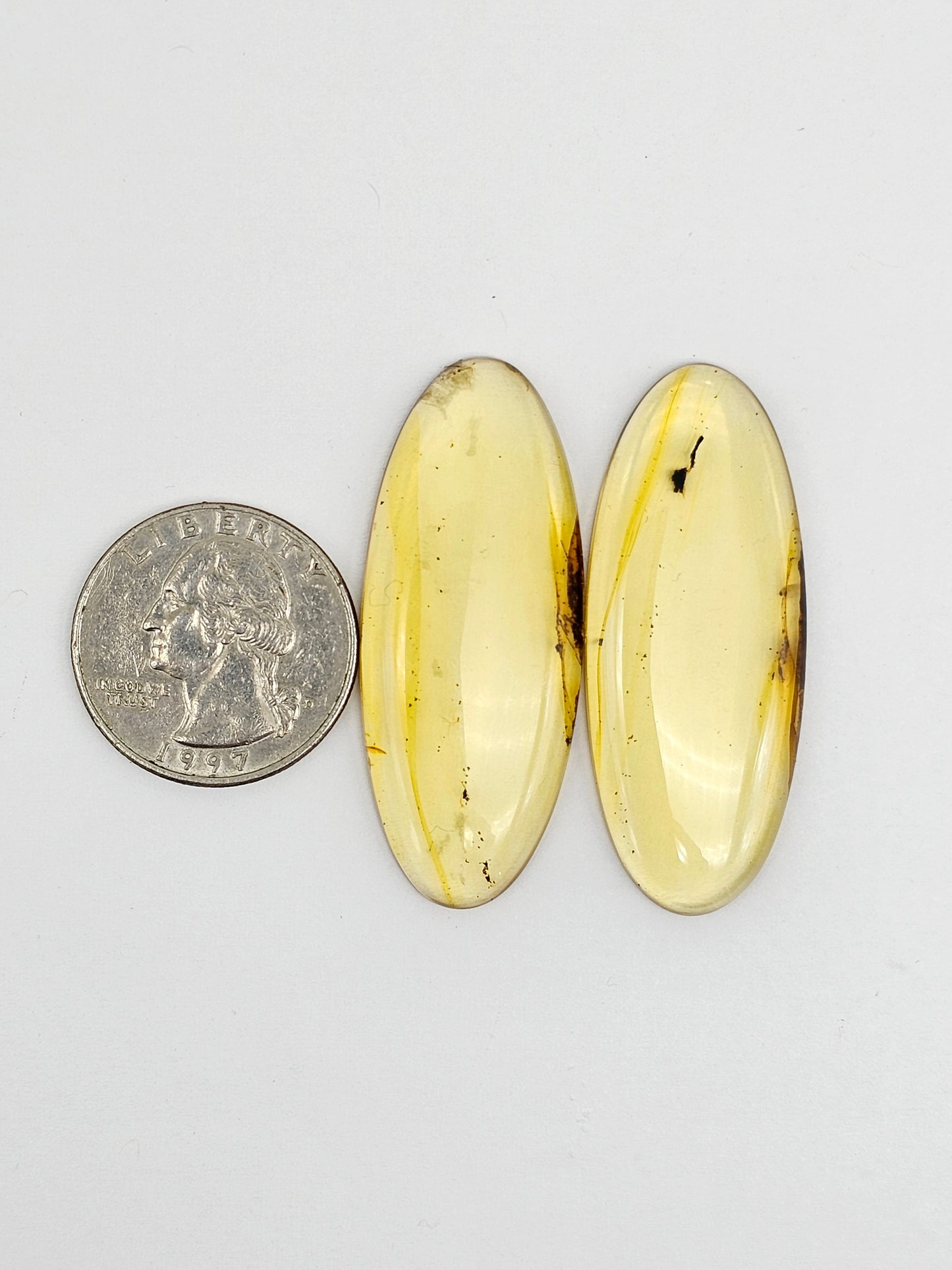 Amber authentic cabochon pair large