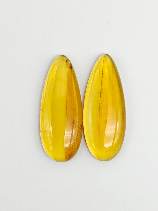 Authentic Mexican Amber Cabochon Pair | Long Oval Natural Amber