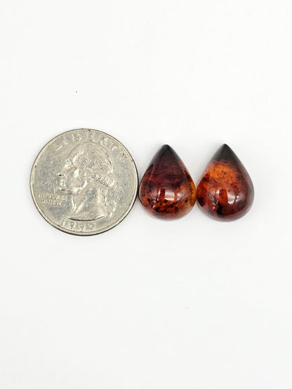 Red Amber Authentic Cabochon Pair
