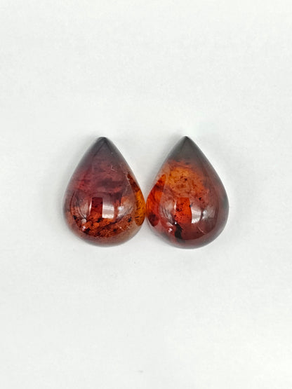 Red Amber Authentic Cabochon Pair