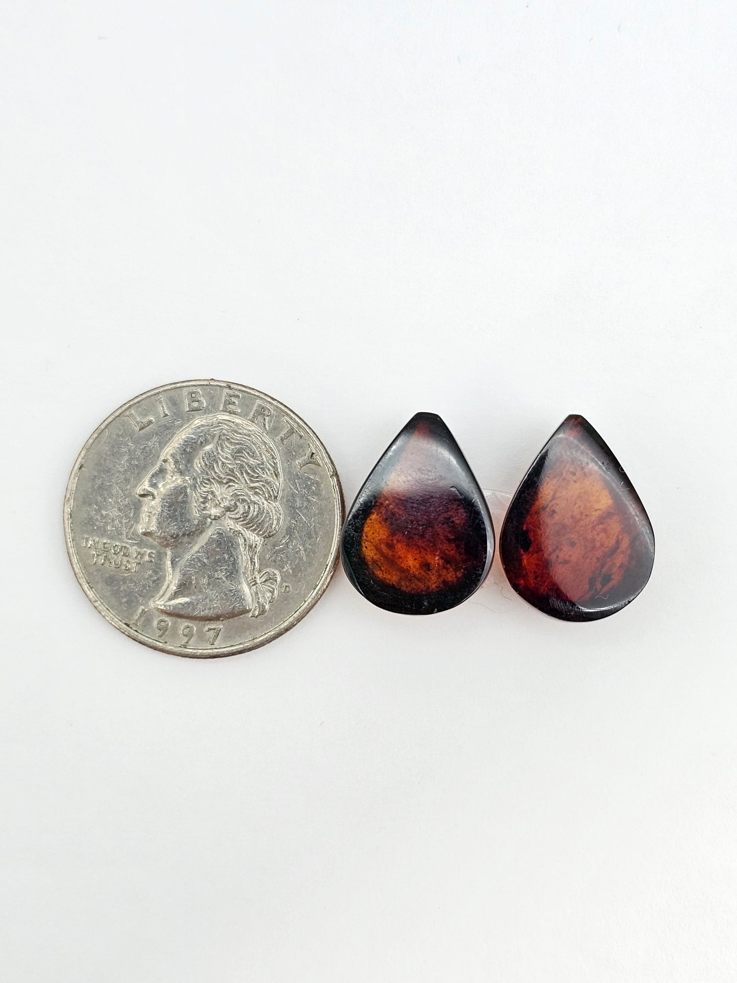 Red Amber Authentic Cabochon Pair