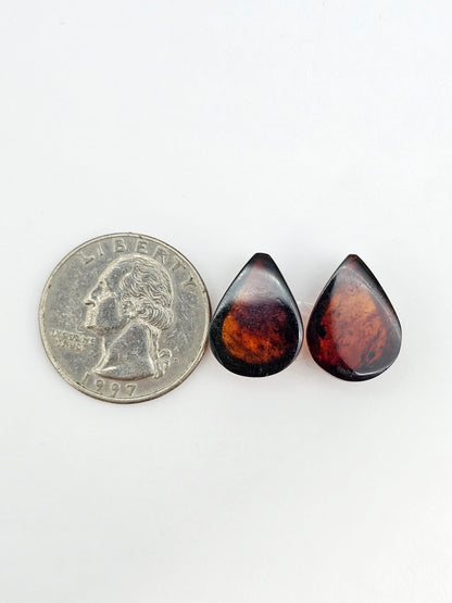 Red Amber Authentic Cabochon Pair