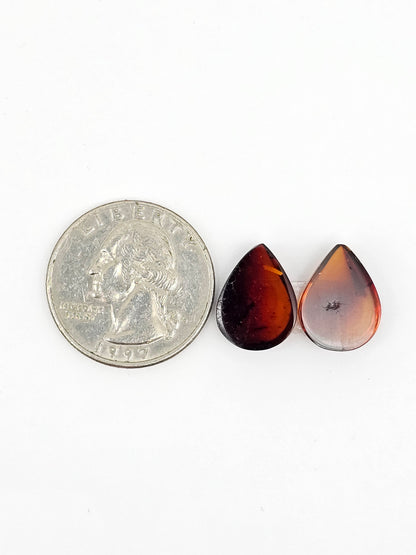 Red Amber Authentic Cabochon Pair