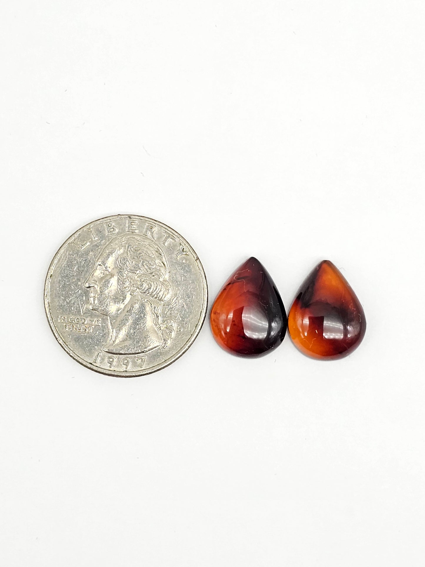 Red Amber Authentic Cabochon Pair
