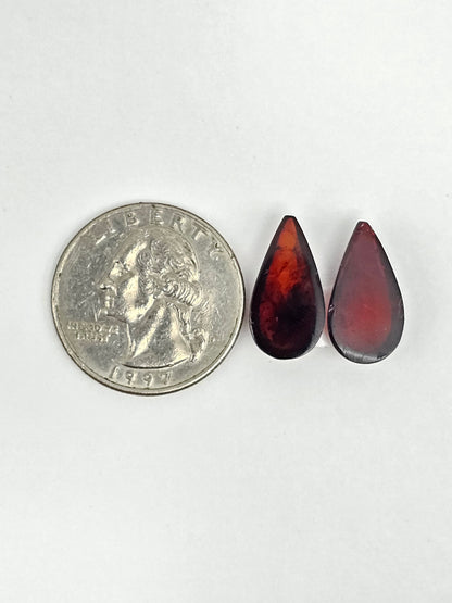 Red Amber Authentic Cabochon Pair