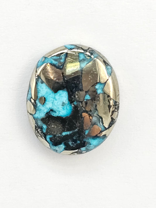 Mexican Turquoise Cabochon with Pyrite | Artisan Cut Gemstone