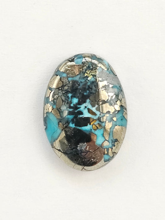 Mexican Turquoise Cabochon with Pyrite | Artisan Cut Gemstone