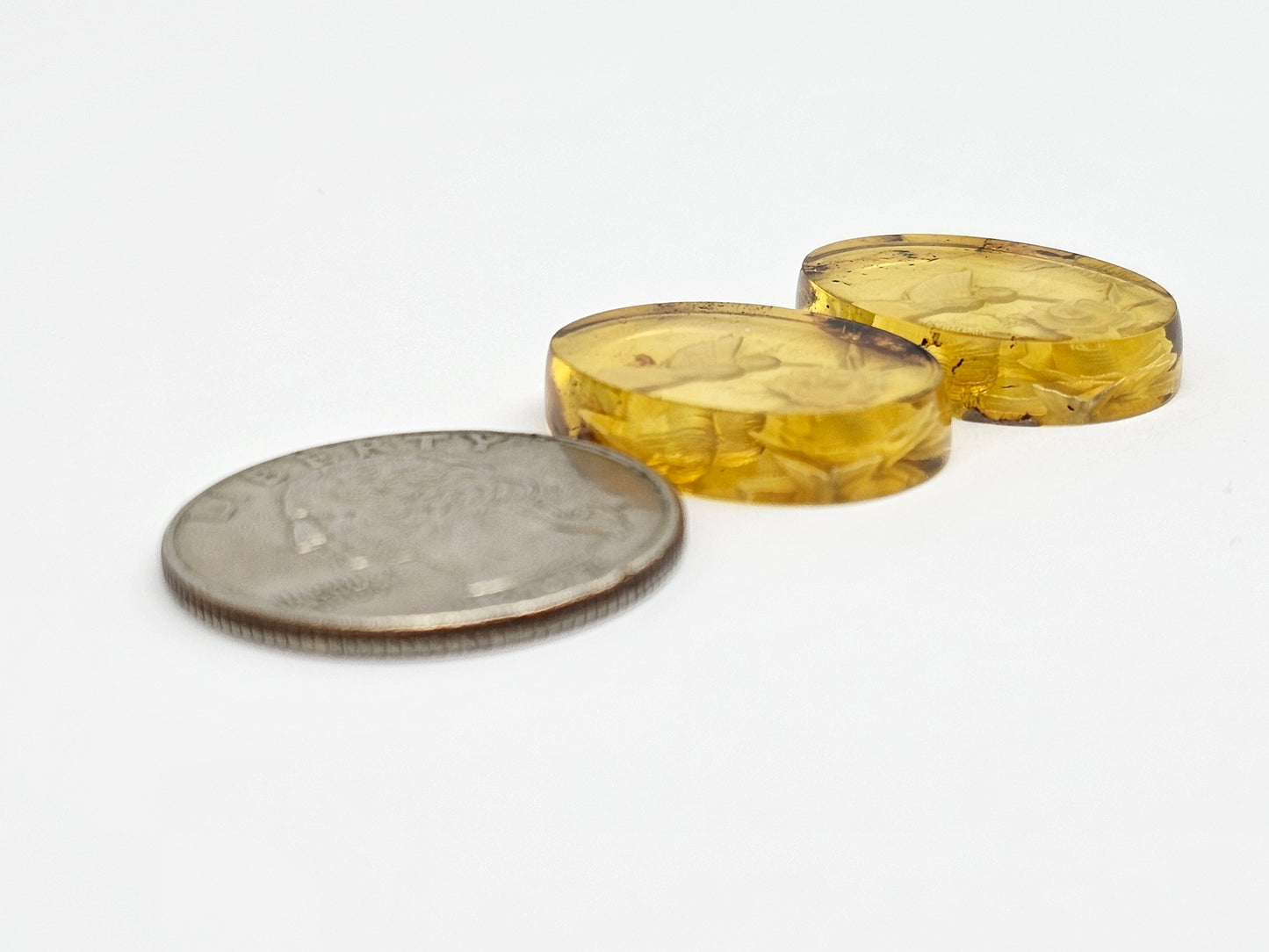 Amber Intaglio Cabochon Pair | Hand-Carved Natural Amber
