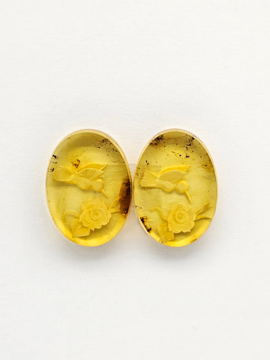 Amber Intaglio Cabochon Pair | Hand-Carved Natural Amber