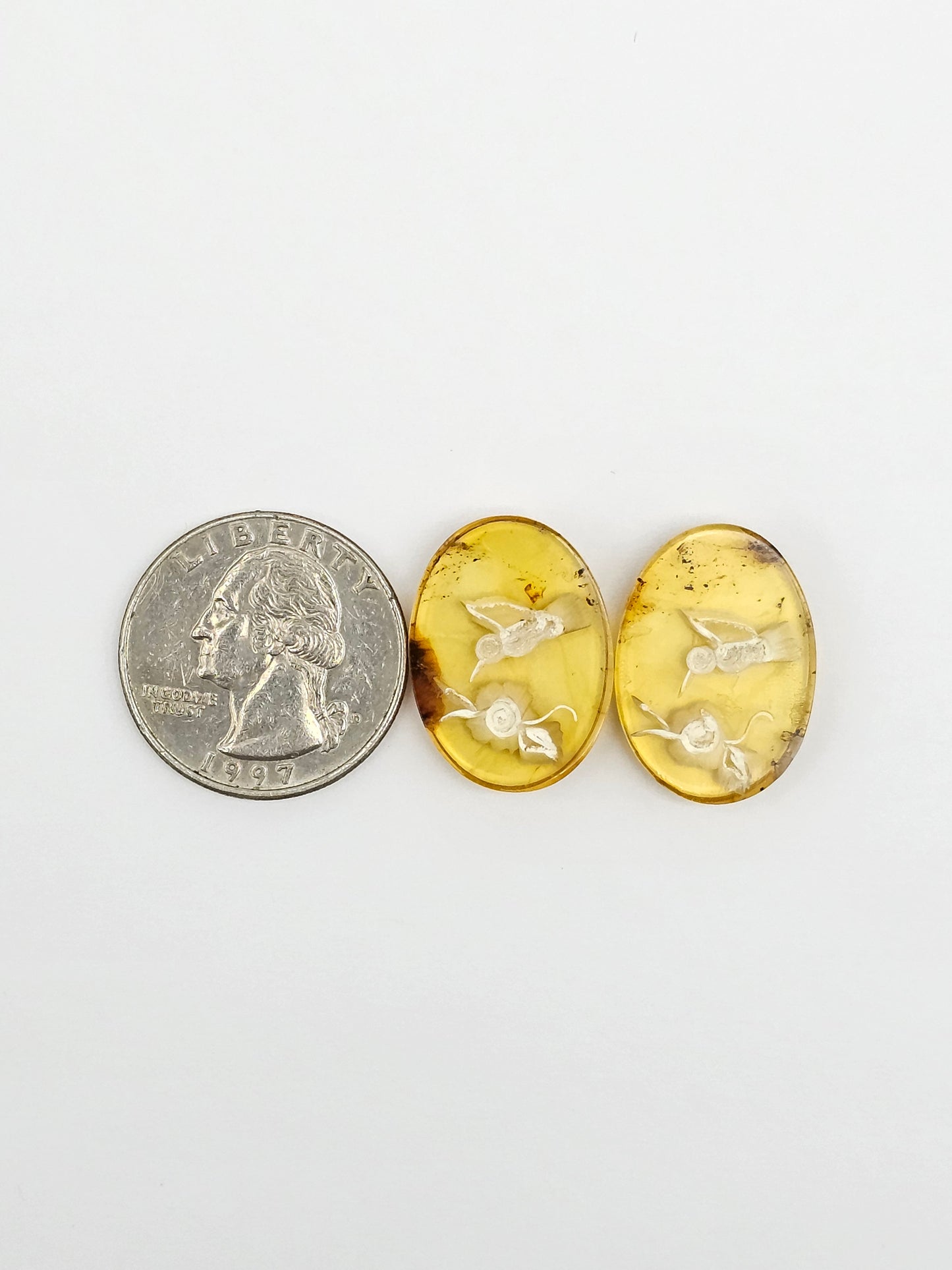 Amber Intaglio Cabochon Pair | Hand-Carved Natural Amber