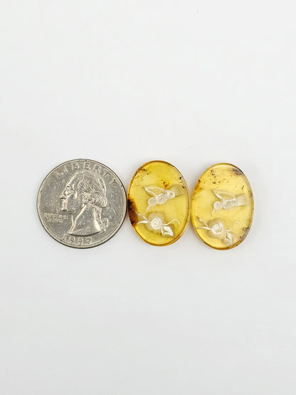 Amber Intaglio Cabochon Pair | Hand-Carved Natural Amber
