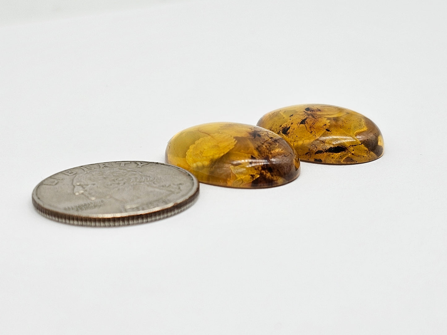 Amber Intaglio Cabochon Pair | Hand-Carved Natural Amber
