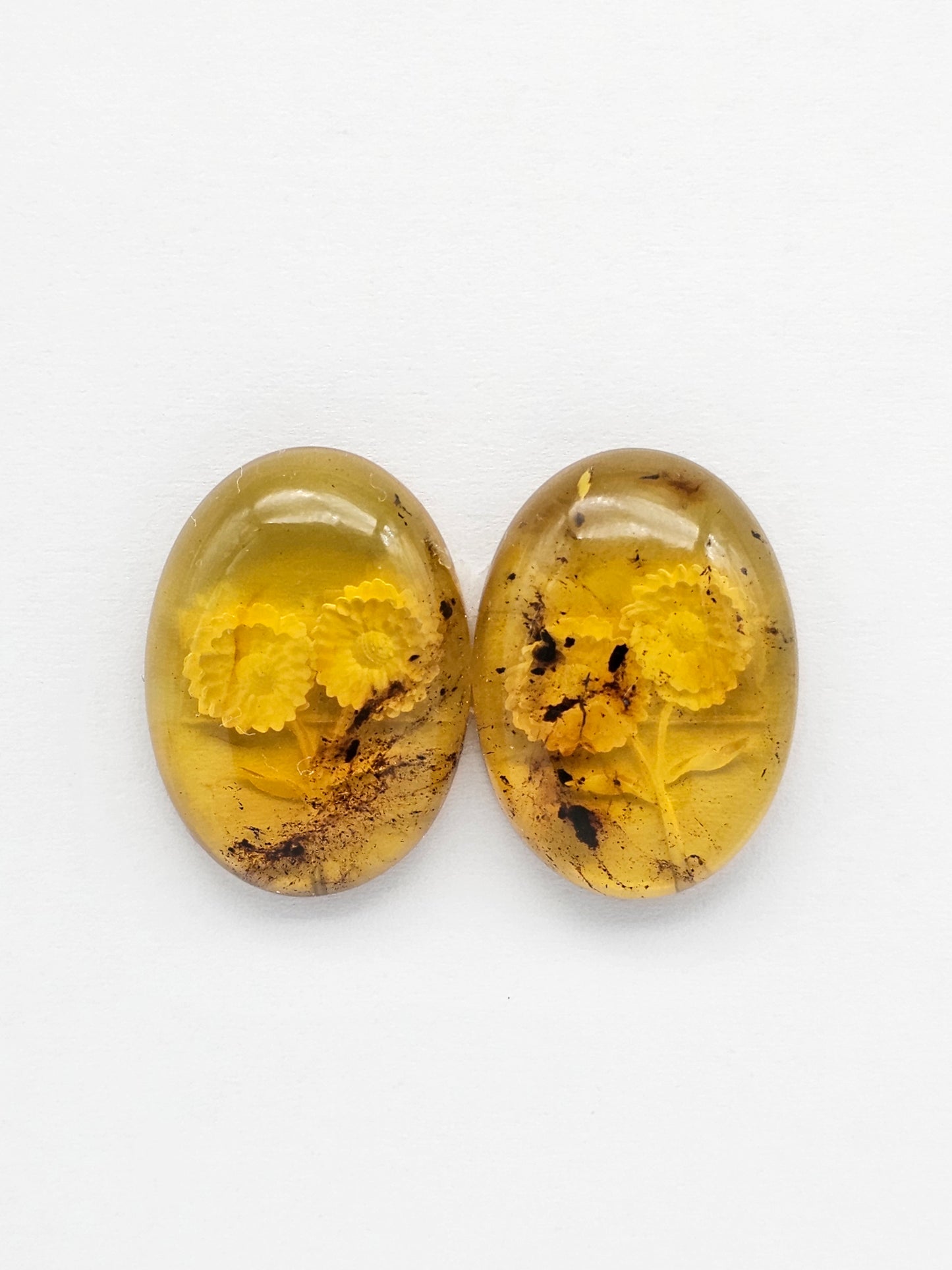 Amber Intaglio Cabochon Pair | Hand-Carved Natural Amber