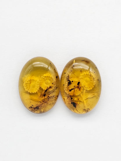Amber Intaglio Cabochon Pair | Hand-Carved Natural Amber