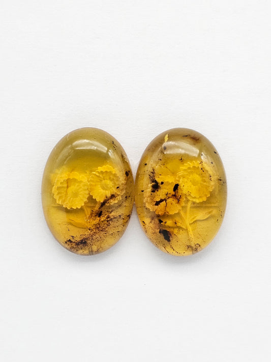 Amber Intaglio Cabochon Pair | Hand-Carved Natural Amber