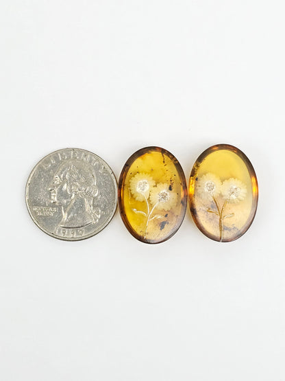 Amber Intaglio Cabochon Pair | Hand-Carved Natural Amber