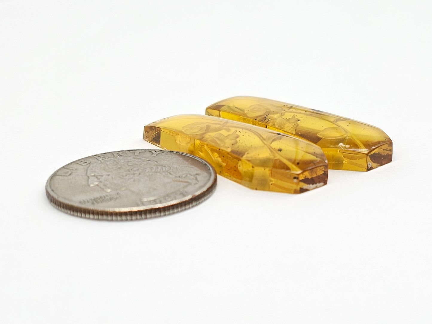 Amber Intaglio Cabochon Pair | Hand-Carved Natural Amber