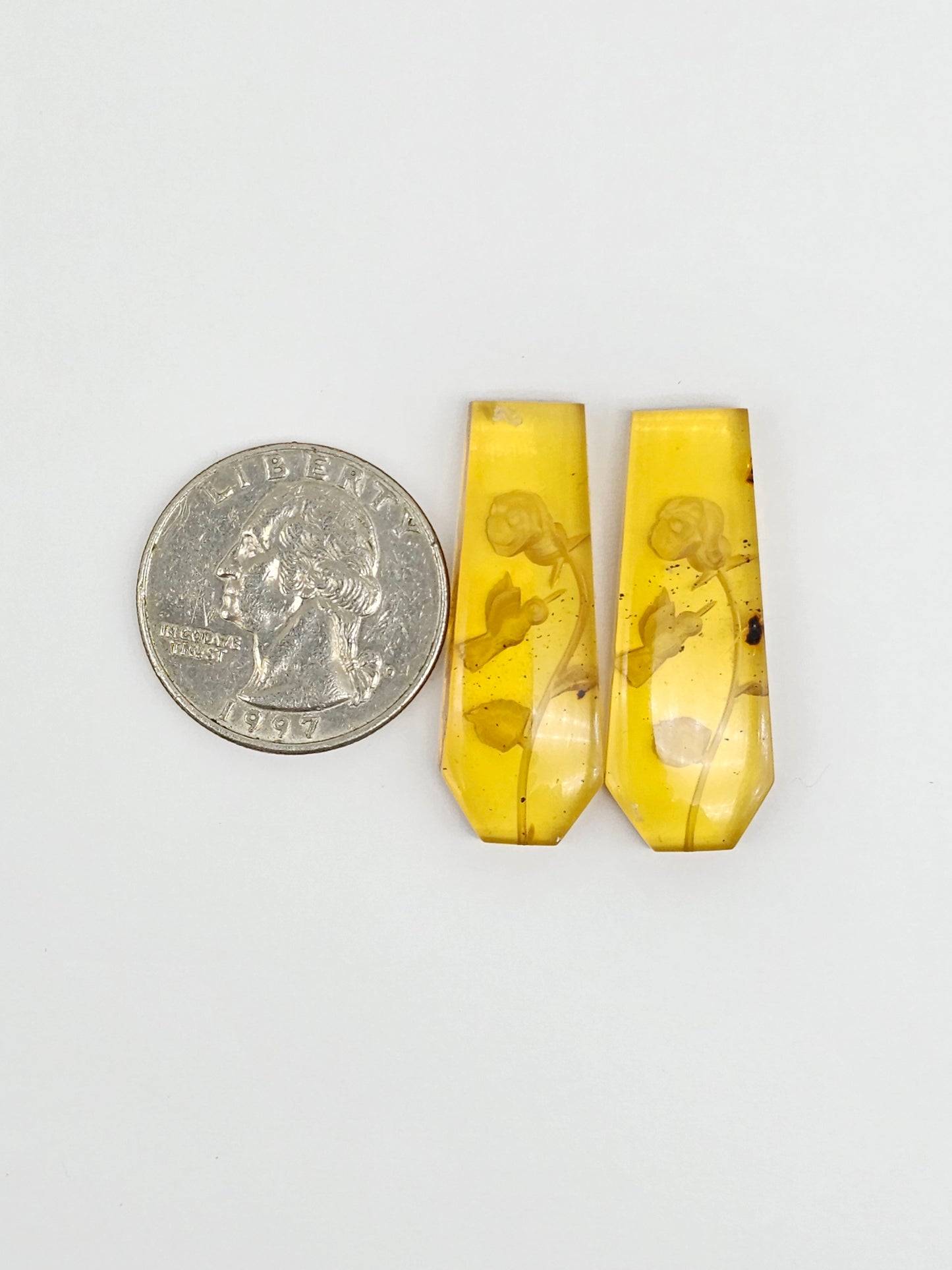 Amber Intaglio Cabochon Pair | Hand-Carved Natural Amber