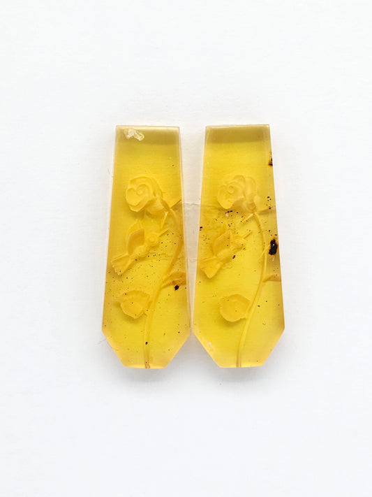 Amber Intaglio Cabochon Pair | Hand-Carved Natural Amber