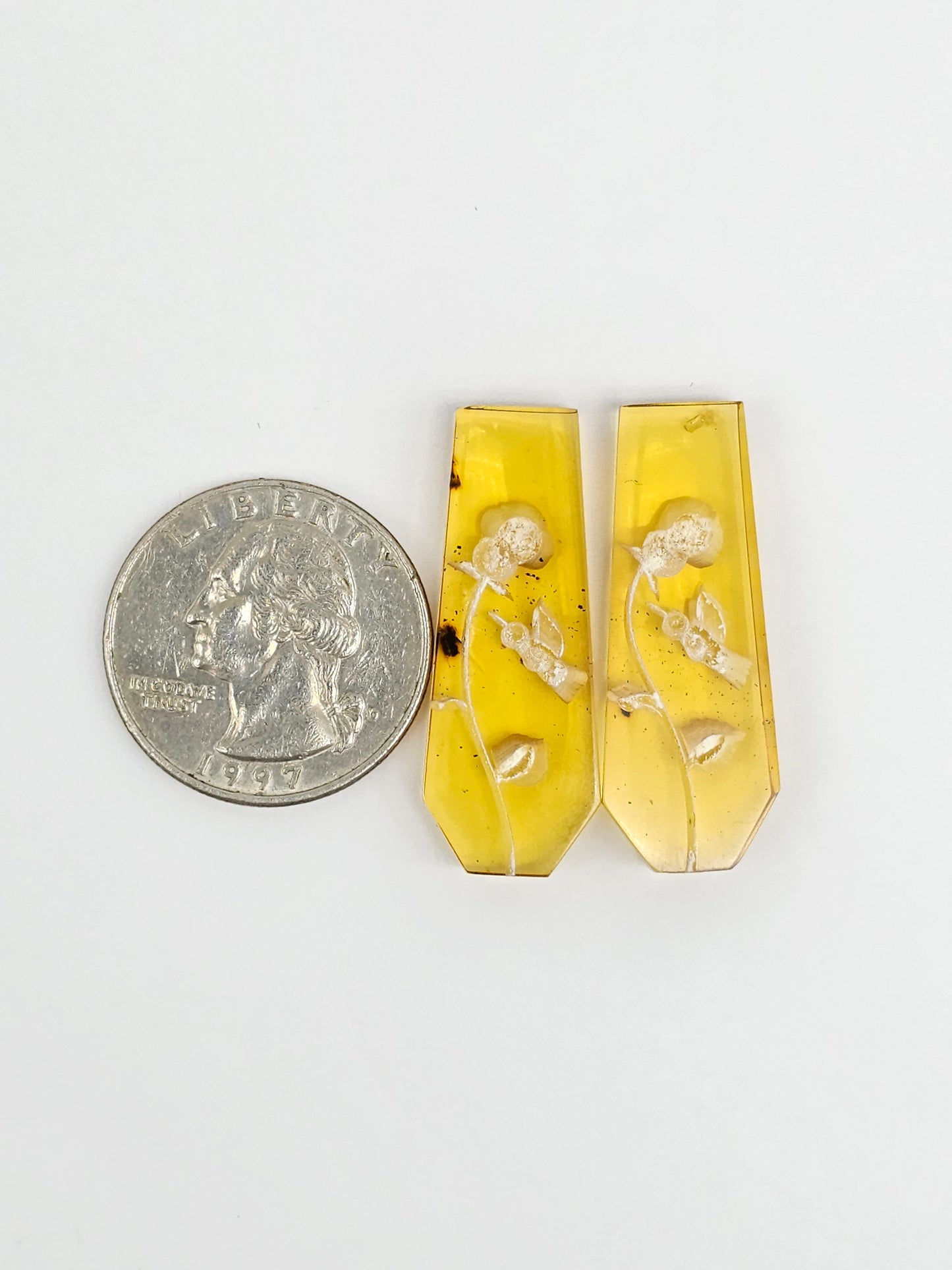 Amber Intaglio Cabochon Pair | Hand-Carved Natural Amber