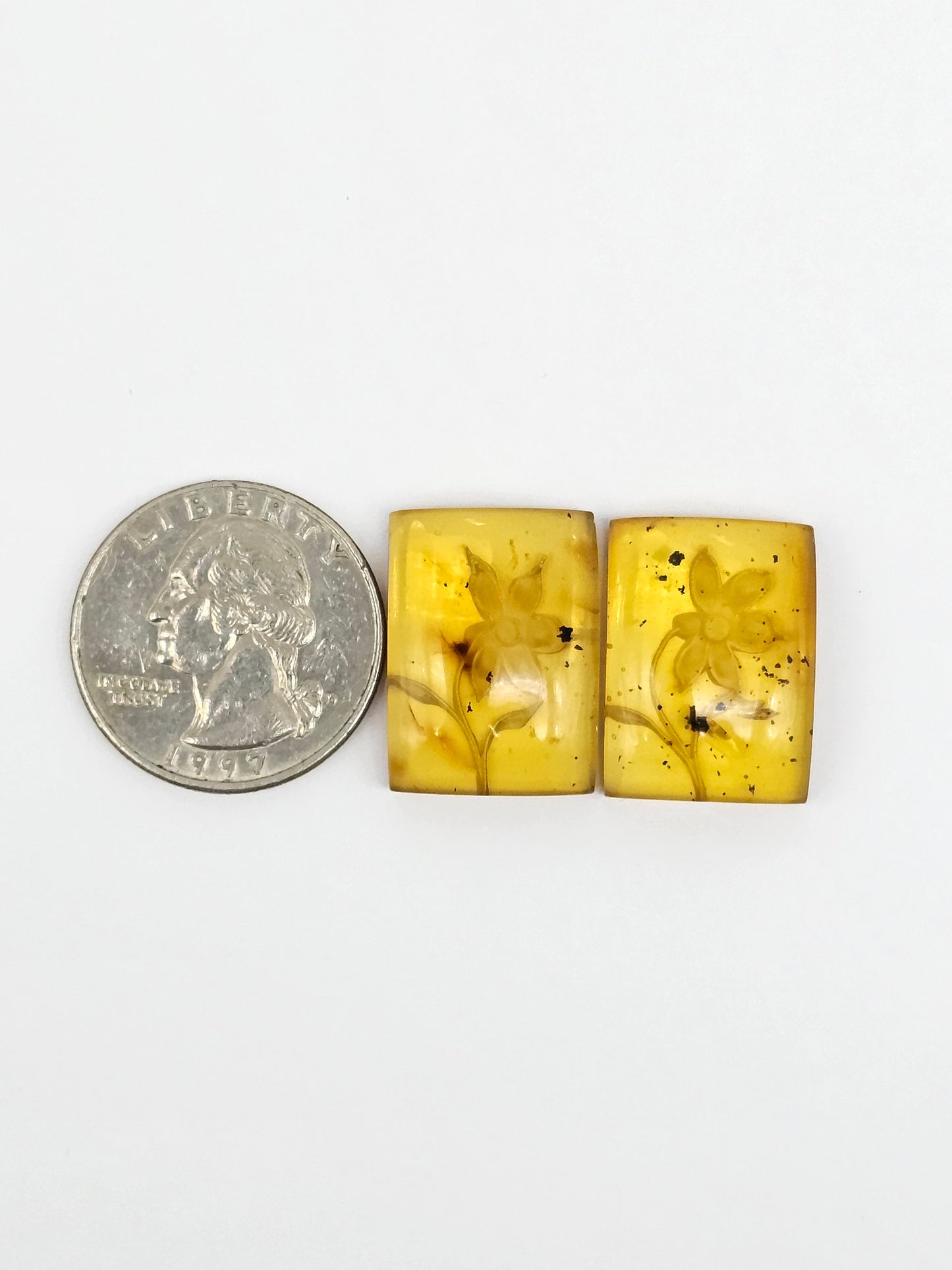 Amber Intaglio Cabochon Pair | Hand-Carved Natural Amber