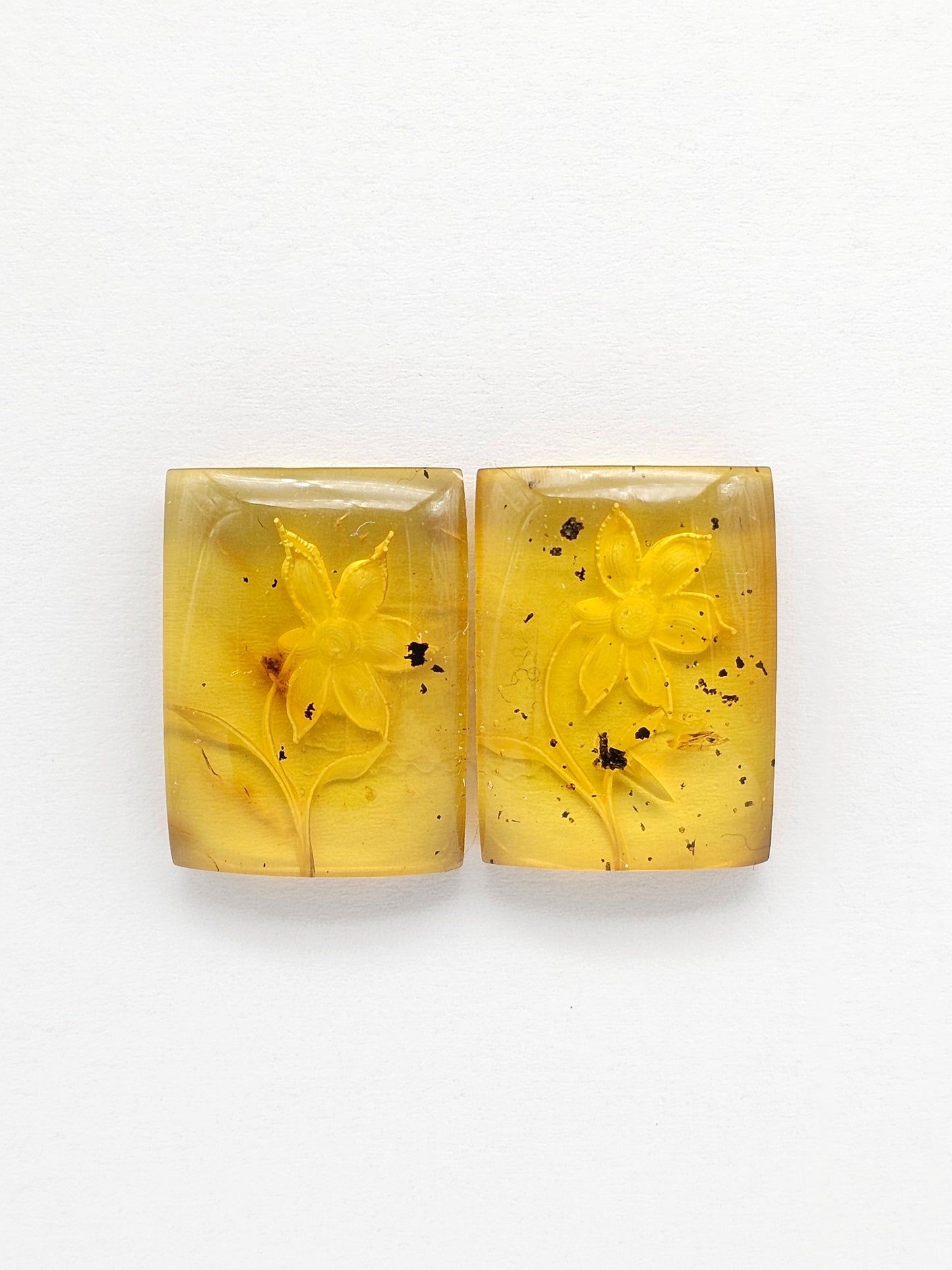 Amber Intaglio Cabochon Pair | Hand-Carved Natural Amber