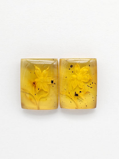 Amber Intaglio Cabochon Pair | Hand-Carved Natural Amber