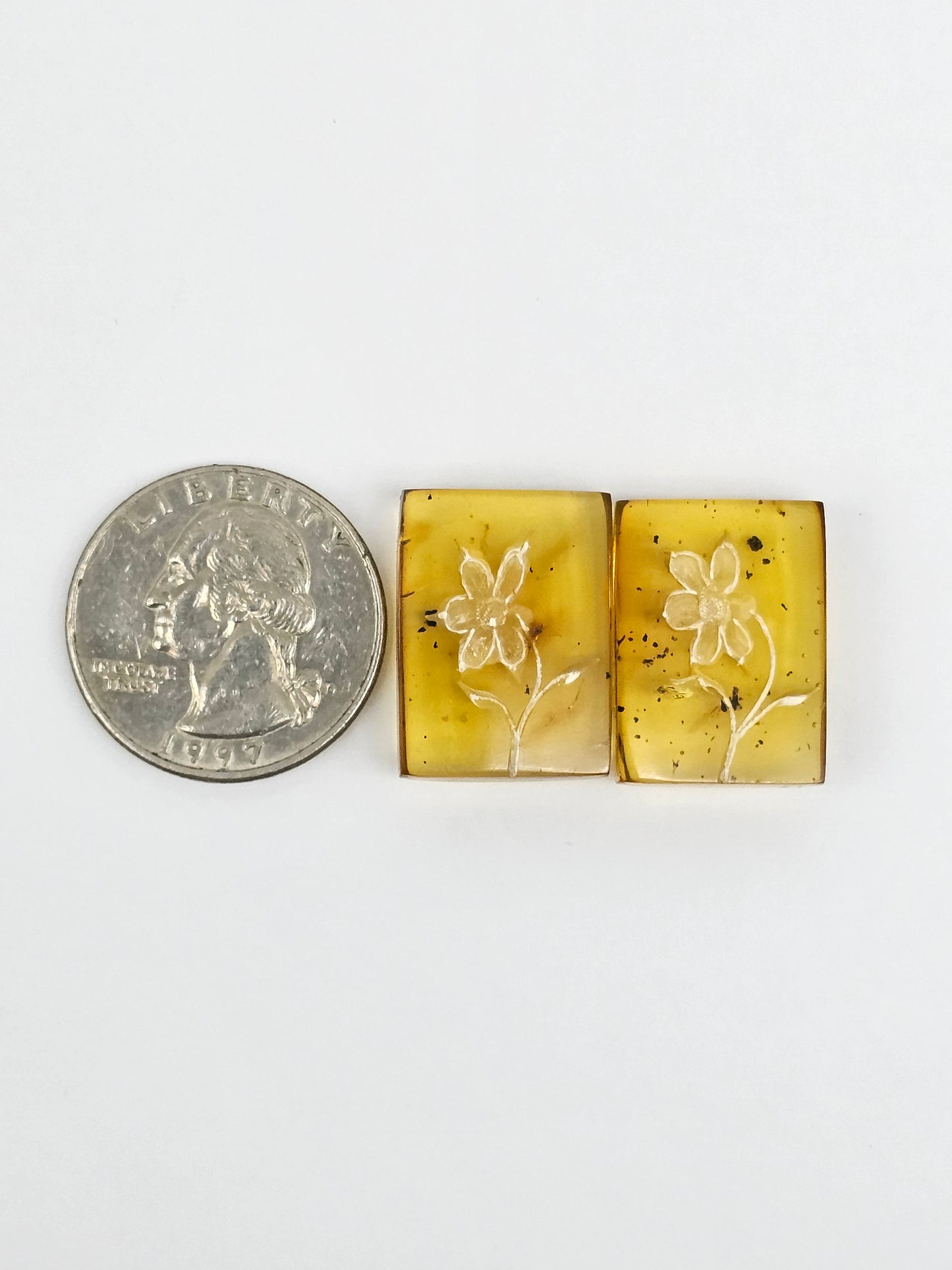 Amber Intaglio Cabochon Pair | Hand-Carved Natural Amber