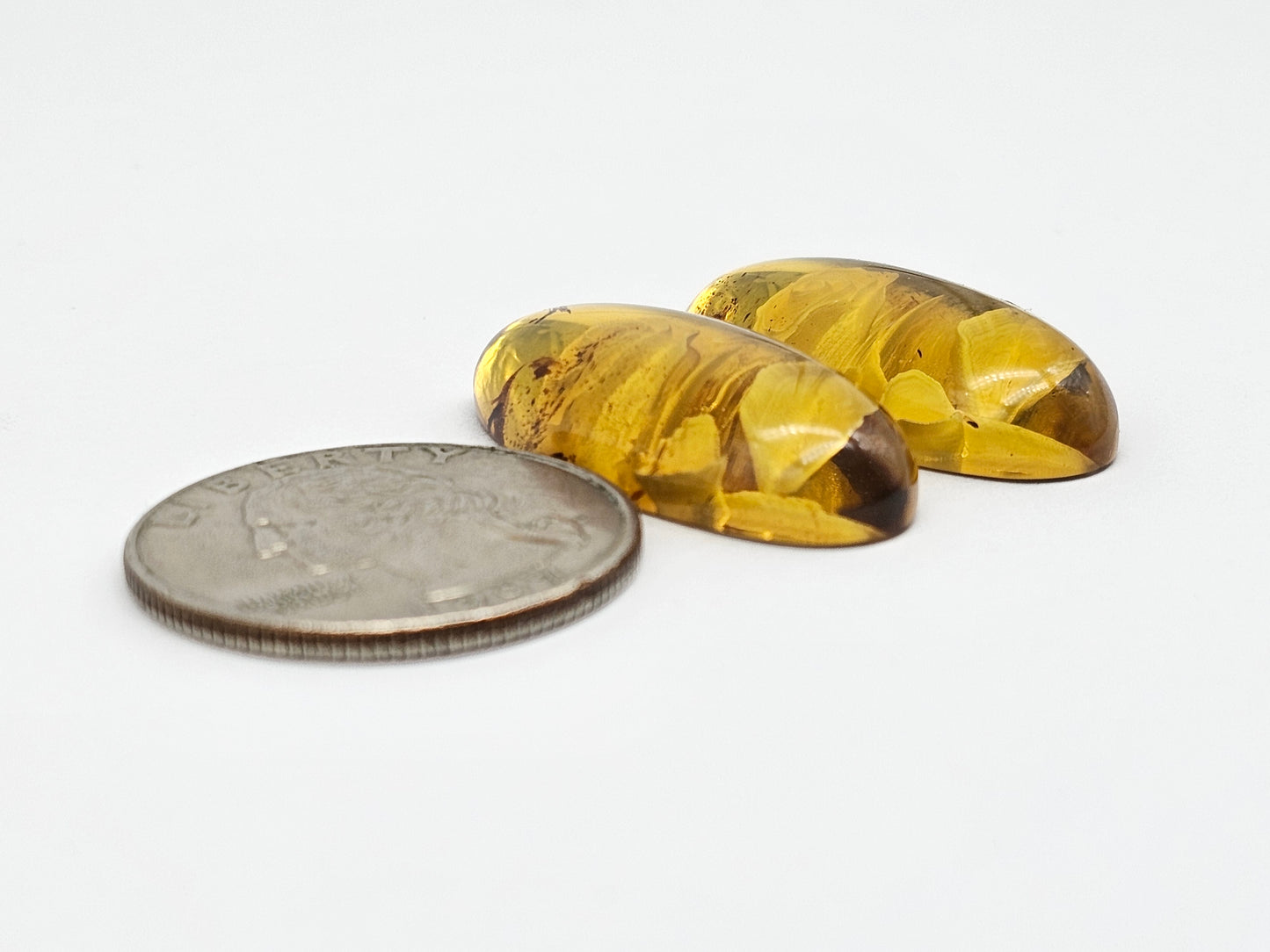 Amber Intaglio Cabochon Pair | Hand-Carved Natural Amber