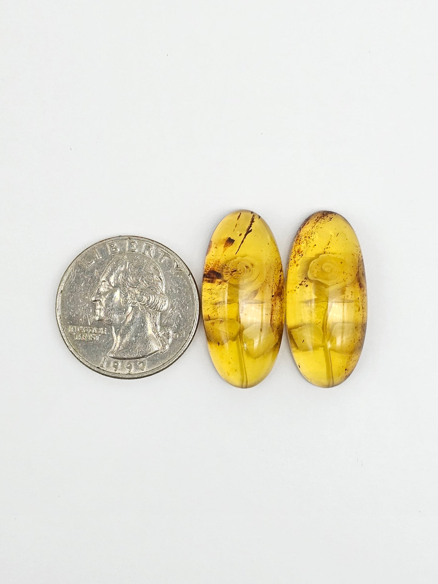 Amber Intaglio Cabochon Pair | Hand-Carved Natural Amber