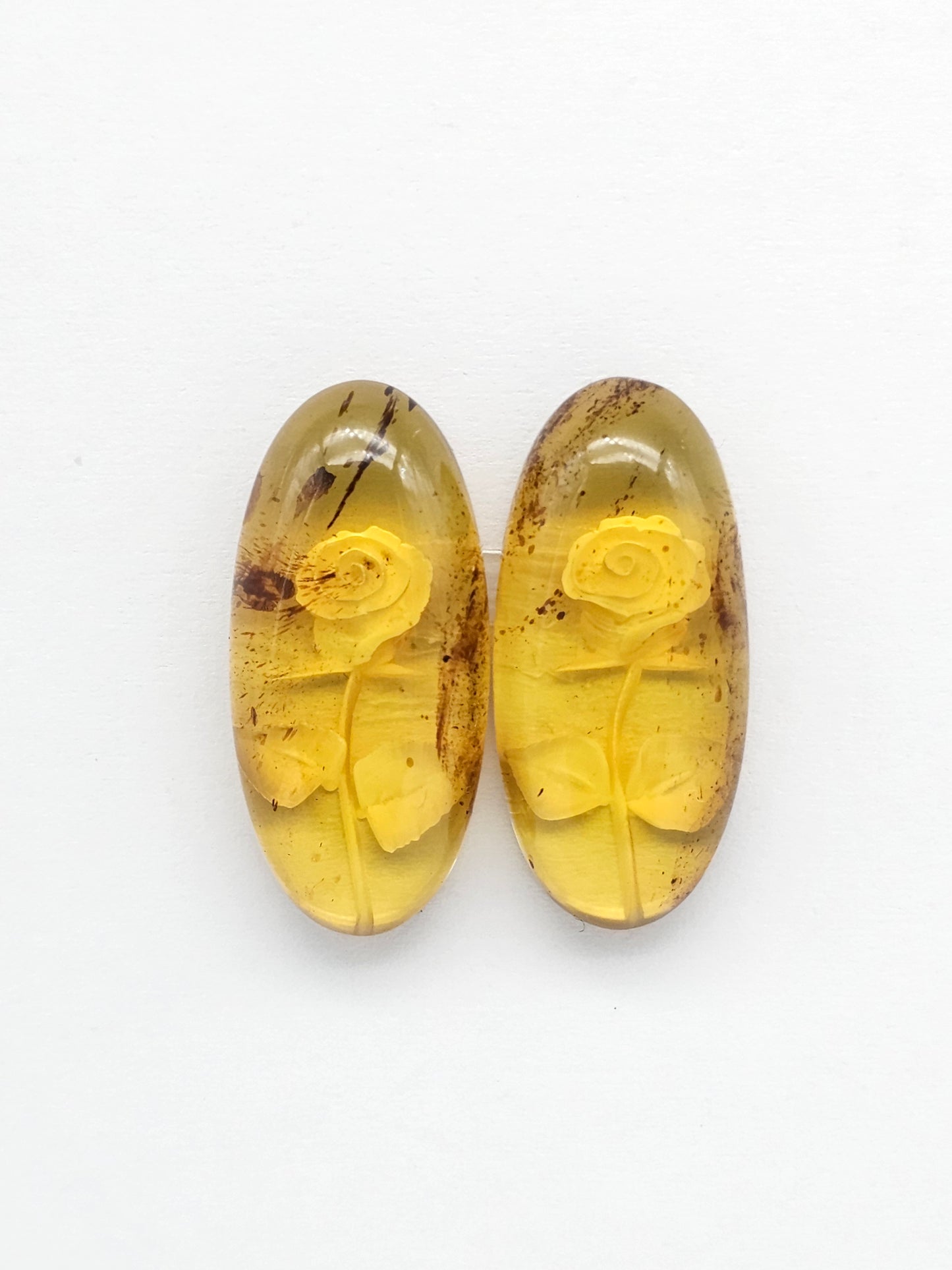 Amber Intaglio Cabochon Pair | Hand-Carved Natural Amber