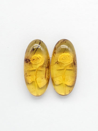 Amber Intaglio Cabochon Pair | Hand-Carved Natural Amber