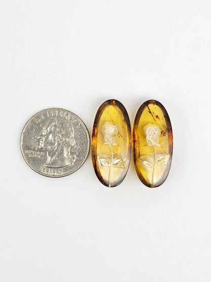 Amber Intaglio Cabochon Pair | Hand-Carved Natural Amber