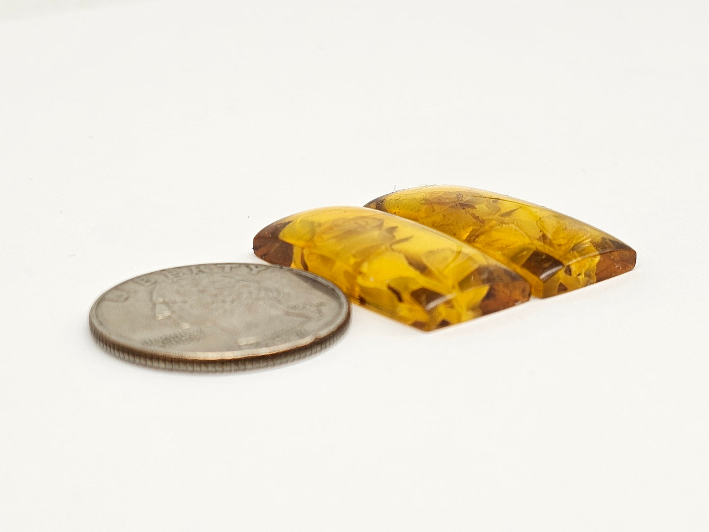 Amber Intaglio Cabochon Pair | Hand-Carved Natural Amber