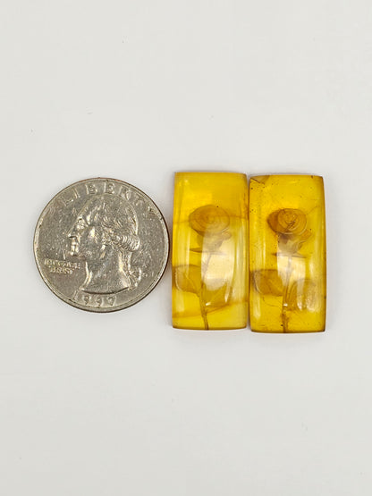 Amber Intaglio Cabochon Pair | Hand-Carved Natural Amber